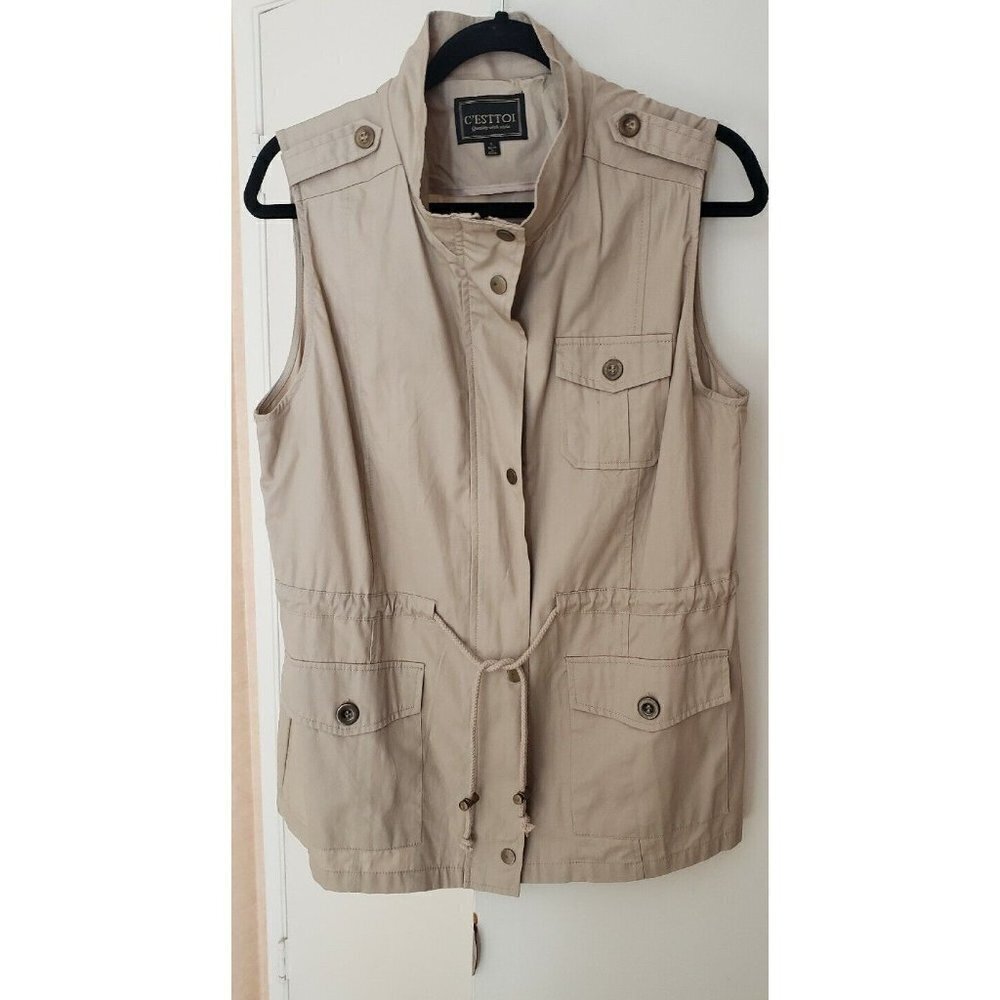 NEW C'EST TOI  COTTON TAN COLOR JACKET VEST LARGE - Picture 2 of 11